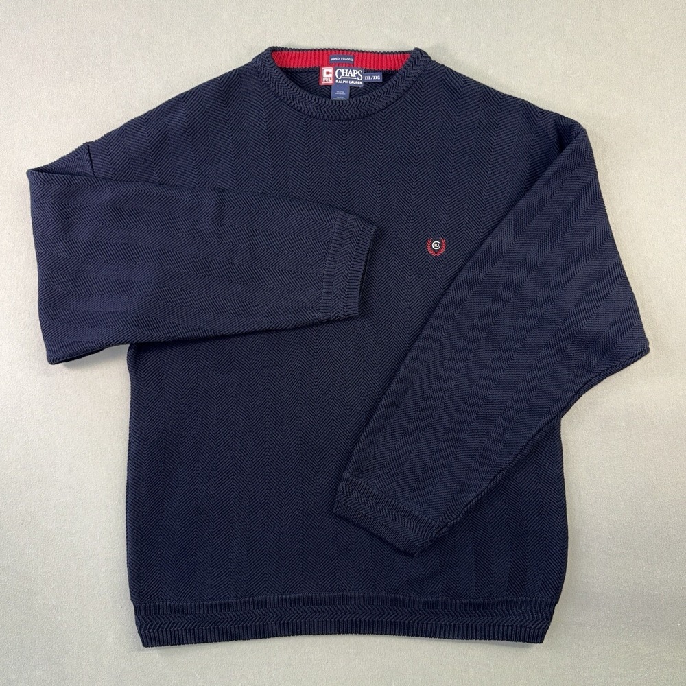 90s Ralph Lauren Chaps Herringbone Crewneck Sweater Navy Size 2XL Vintage